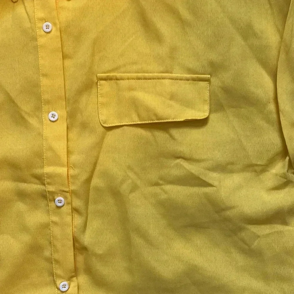 Cottagecore Y2K Coastal Spring Boho Clean Girl Yellow Casual Collar Button SzL - Picture 3 of 8